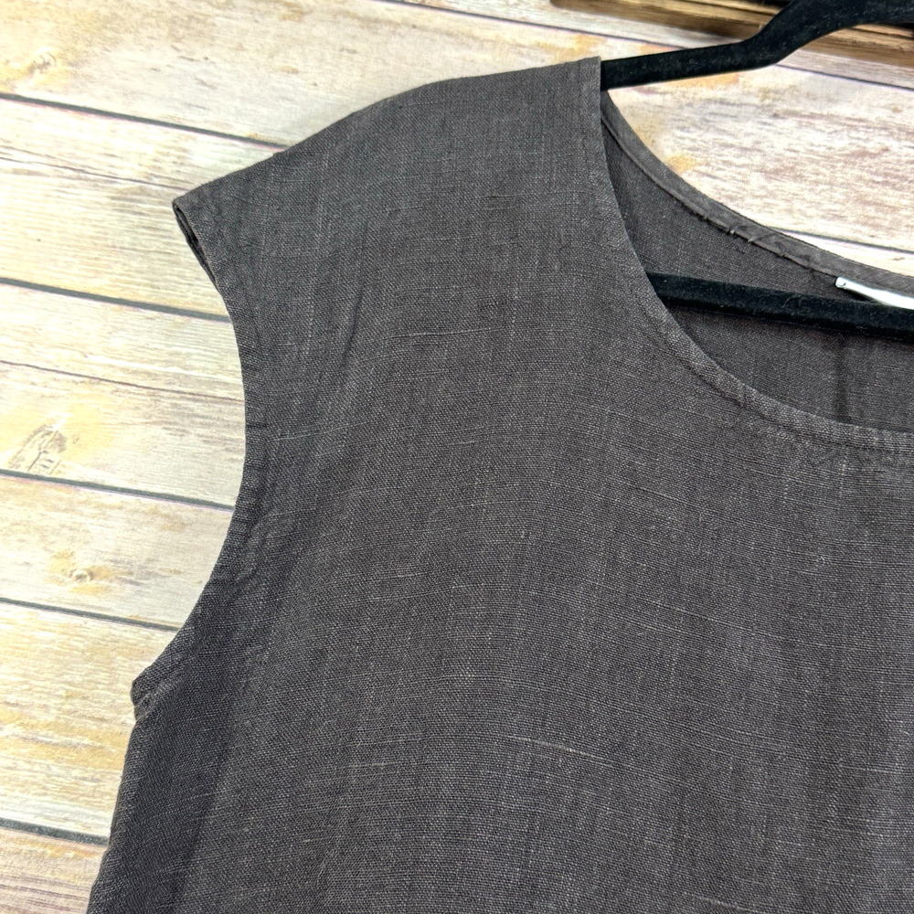 Bryn Walker Chocolate Linen oversized Tunic Top Sleeveless scoop neck, M-L - Picture 4 of 8